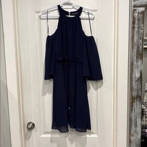 Elegant Navy Cold Shoulder Dress